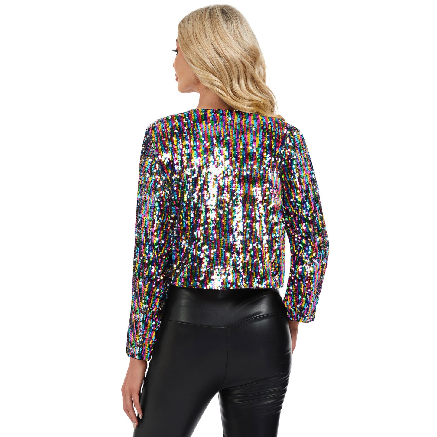 Anna-Kaci Women's Sequin Open Front Cardigan with Long Sleeves and Cropped Fit