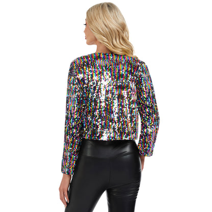 Anna-Kaci Women's Sequin Open Front Cardigan with Long Sleeves and Cropped Fit