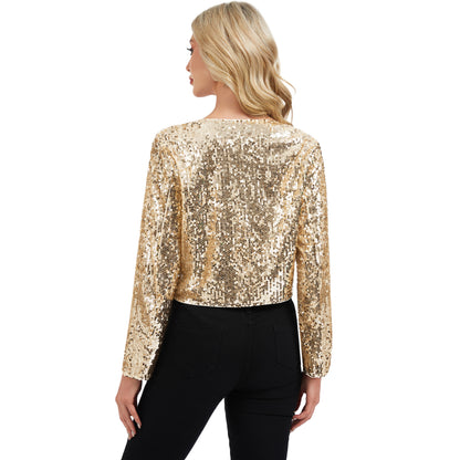 Anna-Kaci Women's Sequin Open Front Cardigan with Long Sleeves and Cropped Fit