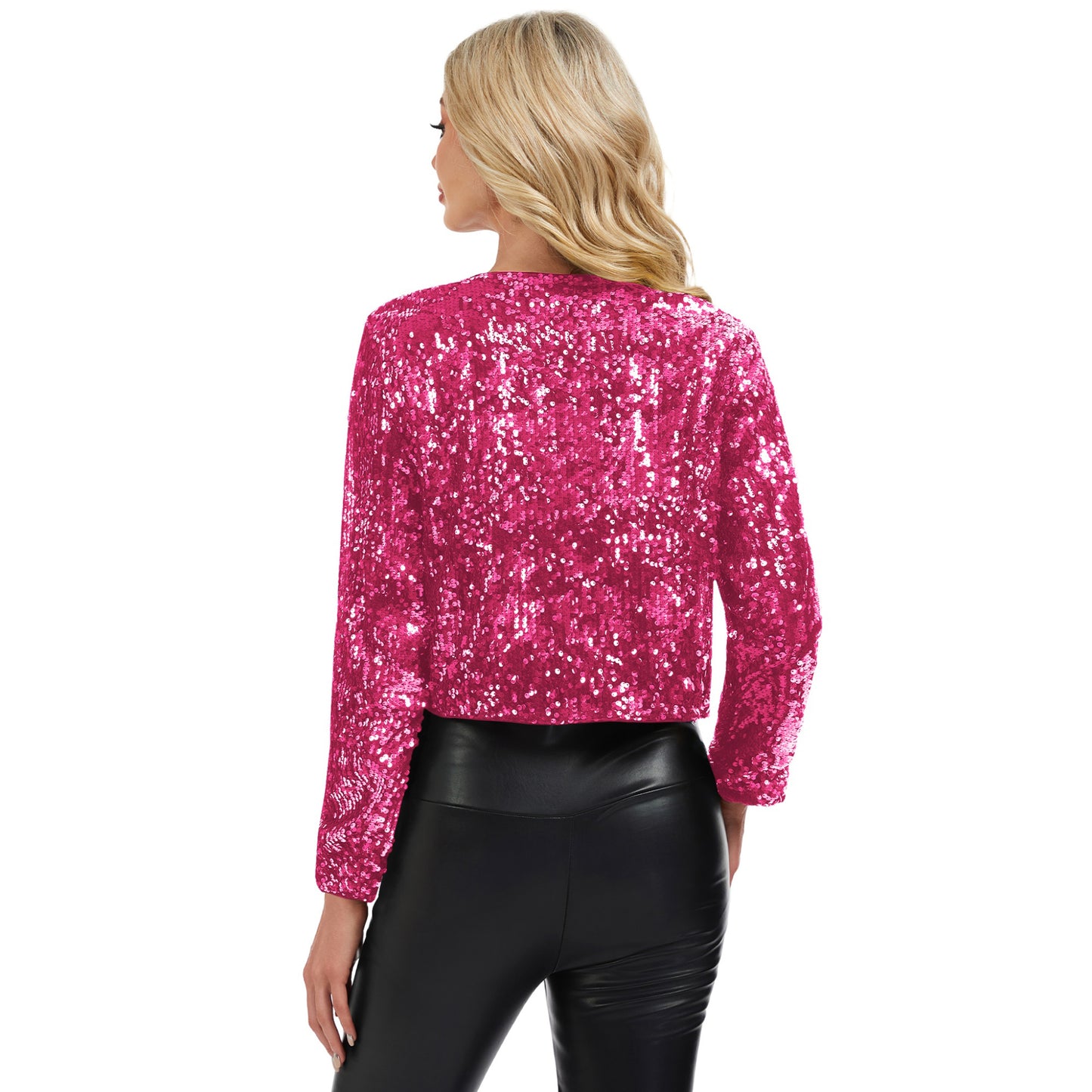 Anna-Kaci Women's Sequin Open Front Cardigan with Long Sleeves and Cropped Fit