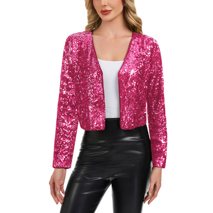 Anna-Kaci Women's Sequin Open Front Cardigan with Long Sleeves and Cropped Fit