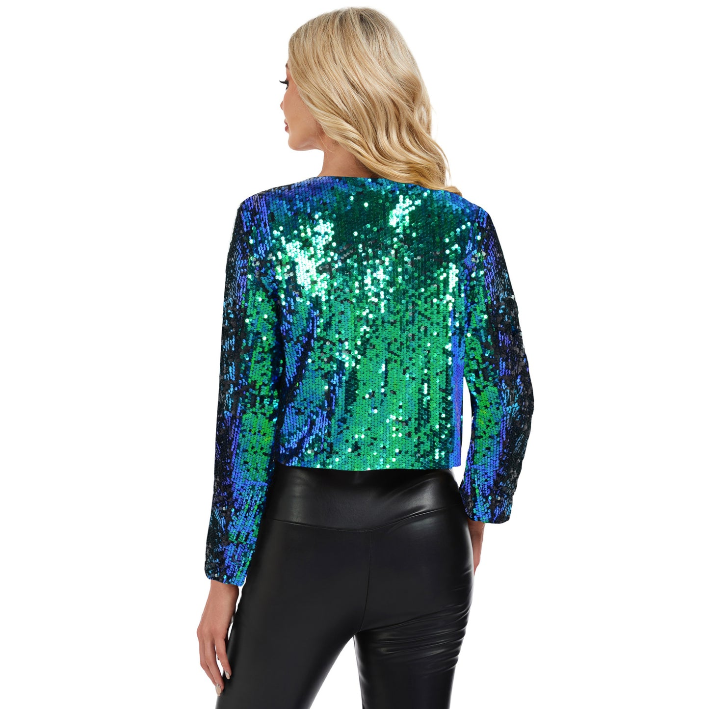 Anna-Kaci Women's Sequin Open Front Cardigan with Long Sleeves and Cropped Fit