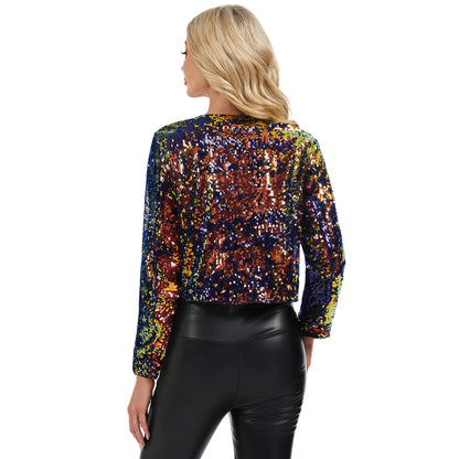 Anna-Kaci Women's Sequin Open Front Cardigan with Long Sleeves and Cropped Fit