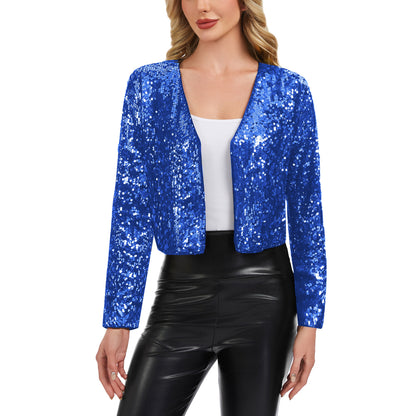 Anna-Kaci Women's Sequin Open Front Cardigan with Long Sleeves and Cropped Fit