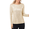 Anna-Kaci Women's Long Sleeve Sequin Top with Crew Neck and Fitted Silhouette