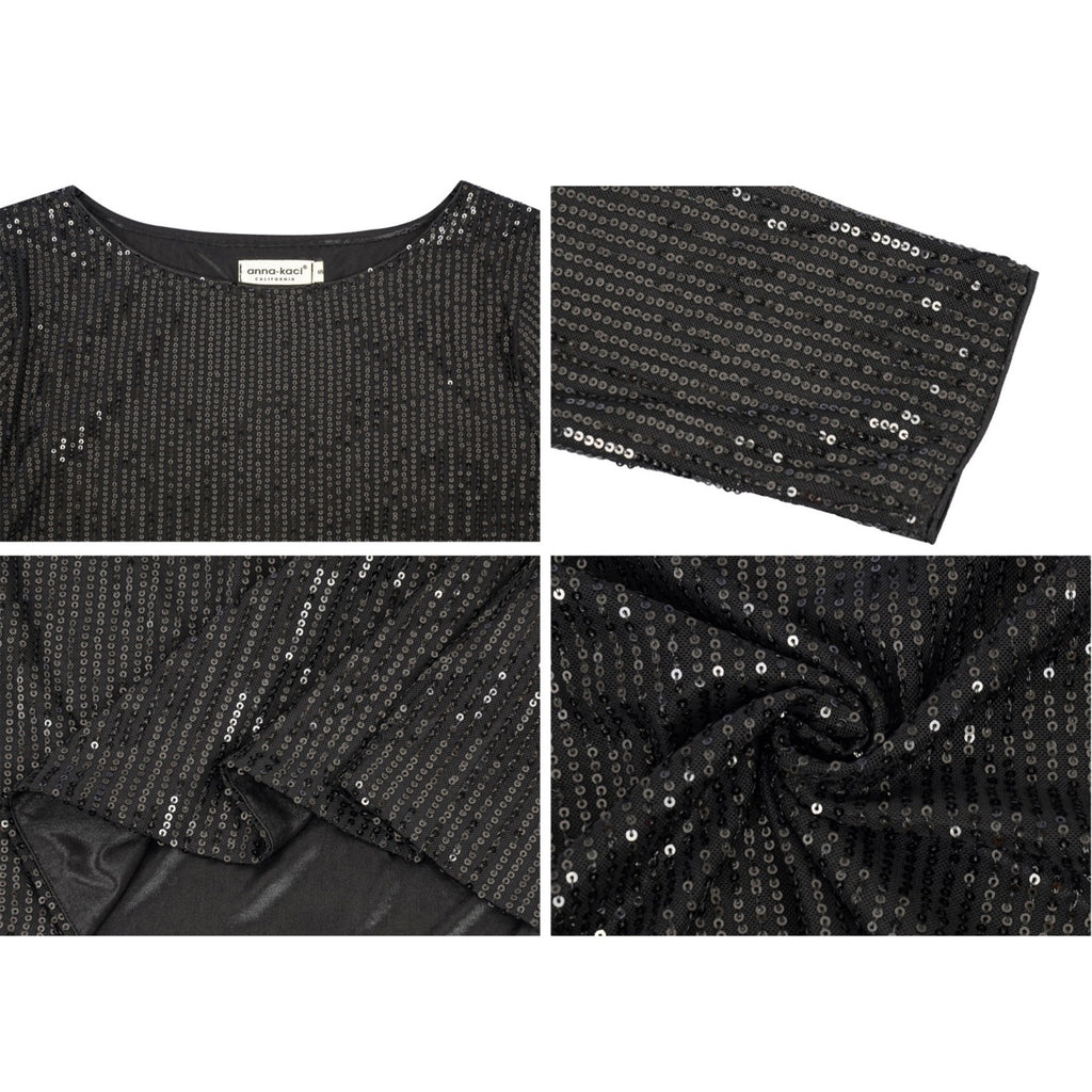 Anna-Kaci Women's Long Sleeve Sequin Top with Crew Neck and Fitted Silhouette