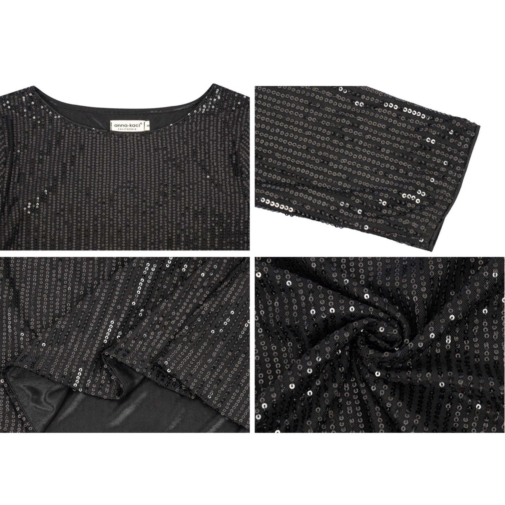 Anna-Kaci Women's Long Sleeve Sequin Top with Crew Neck and Fitted Silhouette