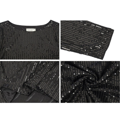 Anna-Kaci Women's Long Sleeve Sequin Top with Crew Neck and Fitted Silhouette