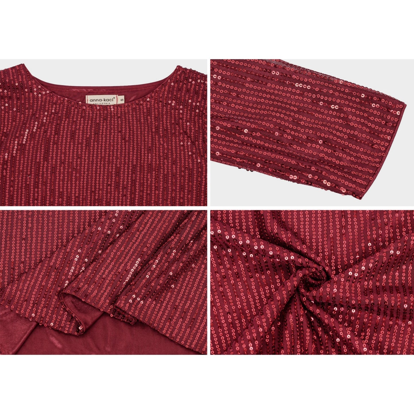 Anna-Kaci Women's Long Sleeve Sequin Top with Crew Neck and Fitted Silhouette