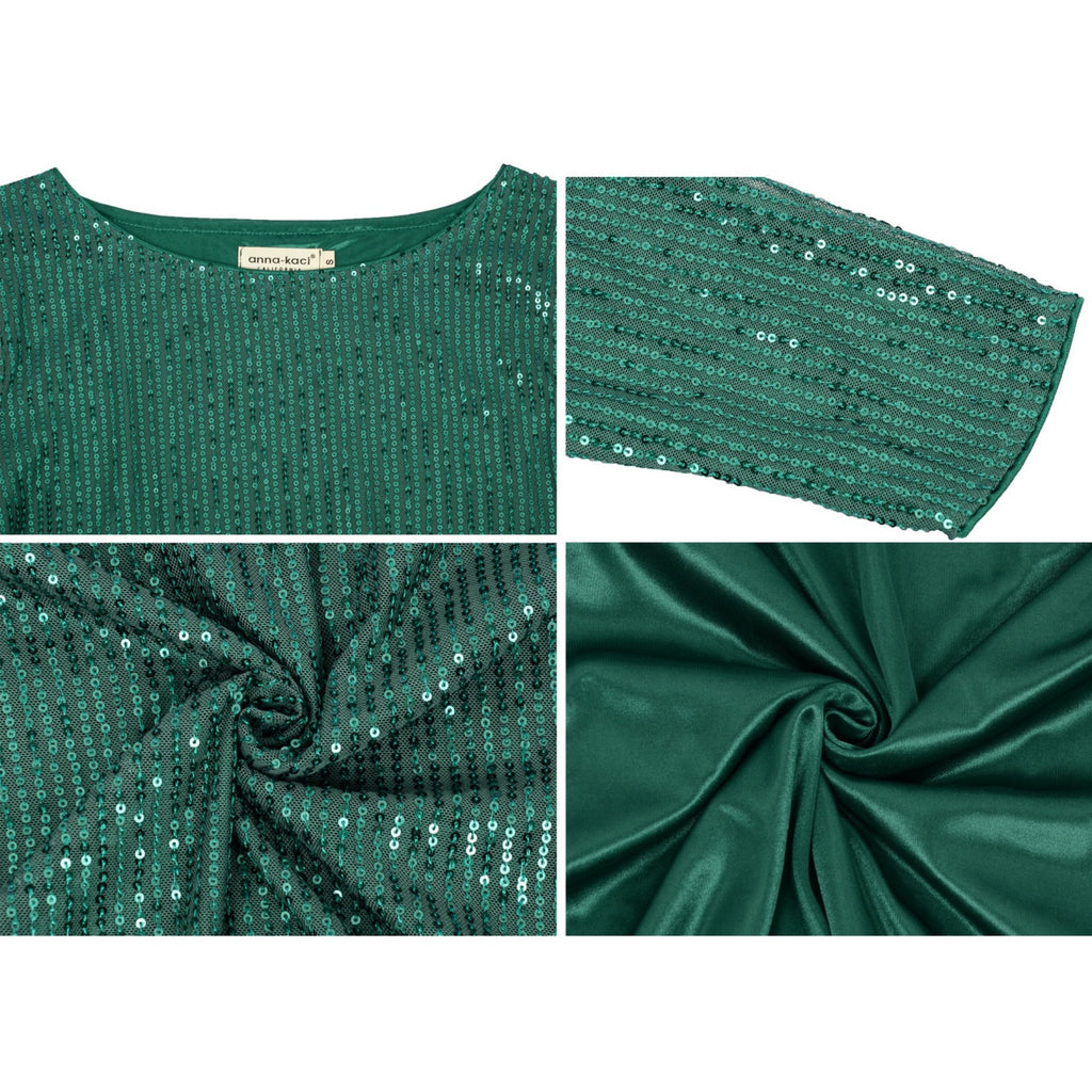 Anna-Kaci Women's Long Sleeve Sequin Top with Crew Neck and Fitted Silhouette