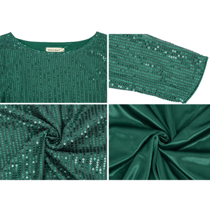 Anna-Kaci Women's Long Sleeve Sequin Top with Crew Neck and Fitted Silhouette