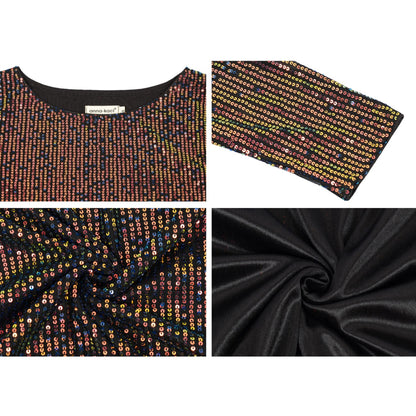 Anna-Kaci Women's Long Sleeve Sequin Top with Crew Neck and Fitted Silhouette