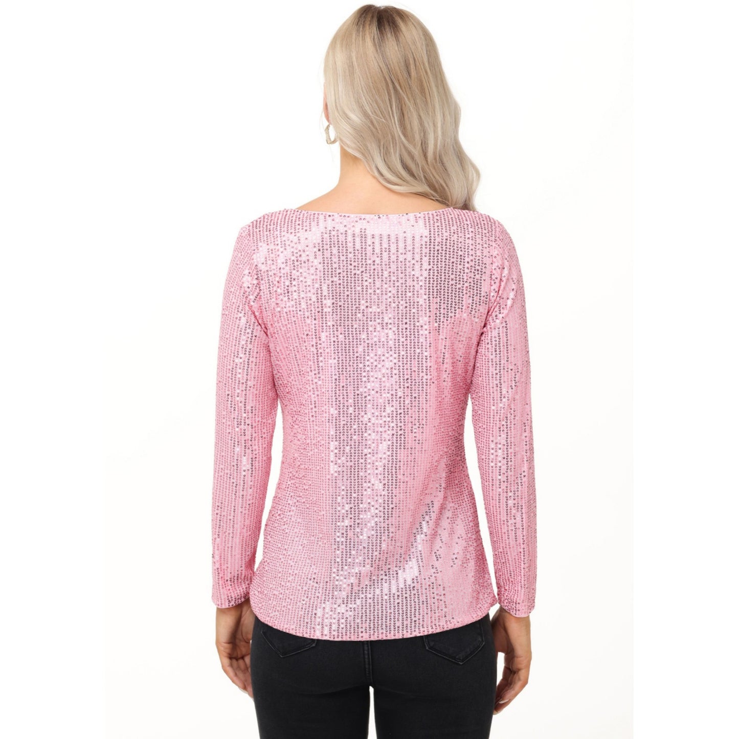 Anna-Kaci Women's Long Sleeve Sequin Top with Crew Neck and Fitted Silhouette