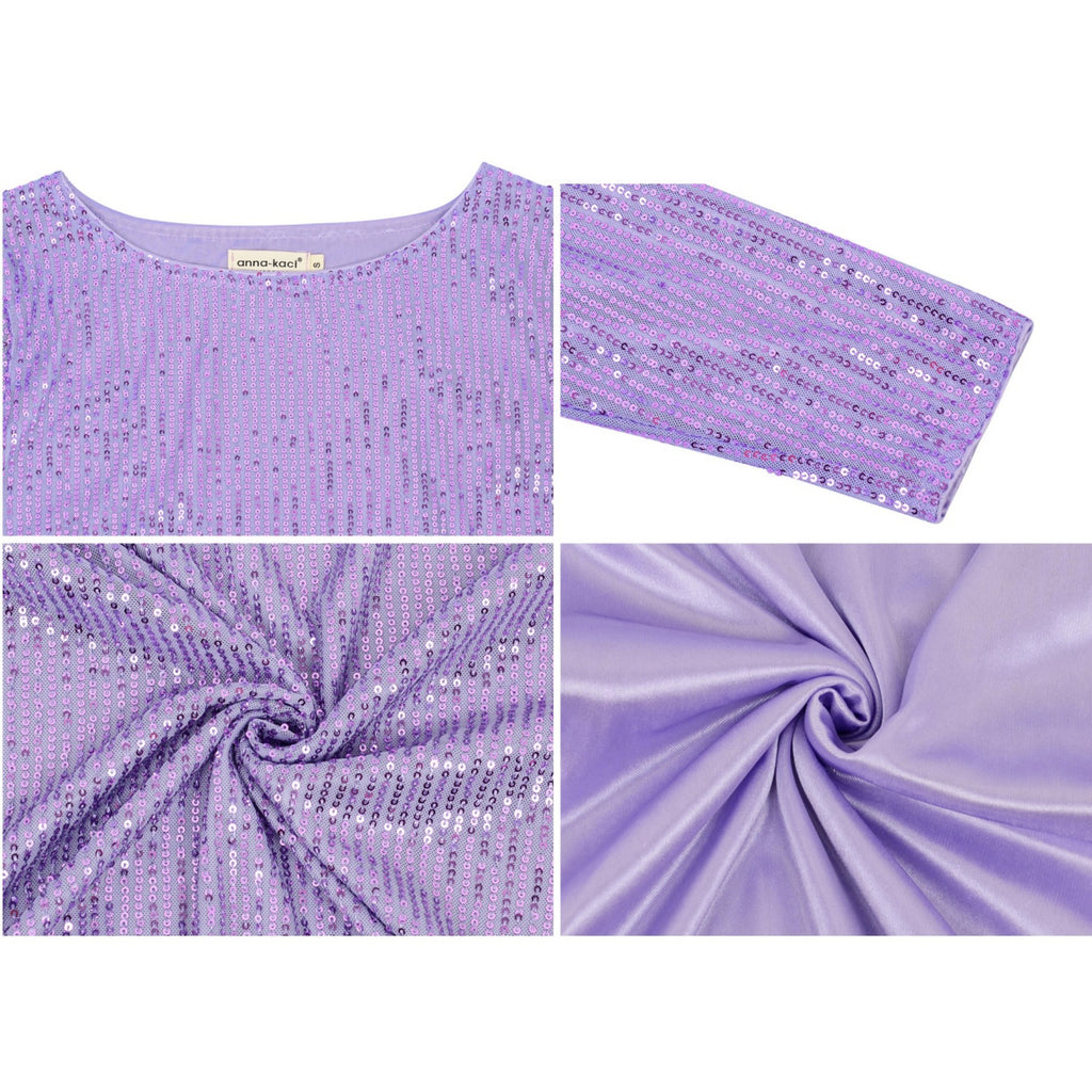 Anna-Kaci Women's Long Sleeve Sequin Top with Crew Neck and Fitted Silhouette