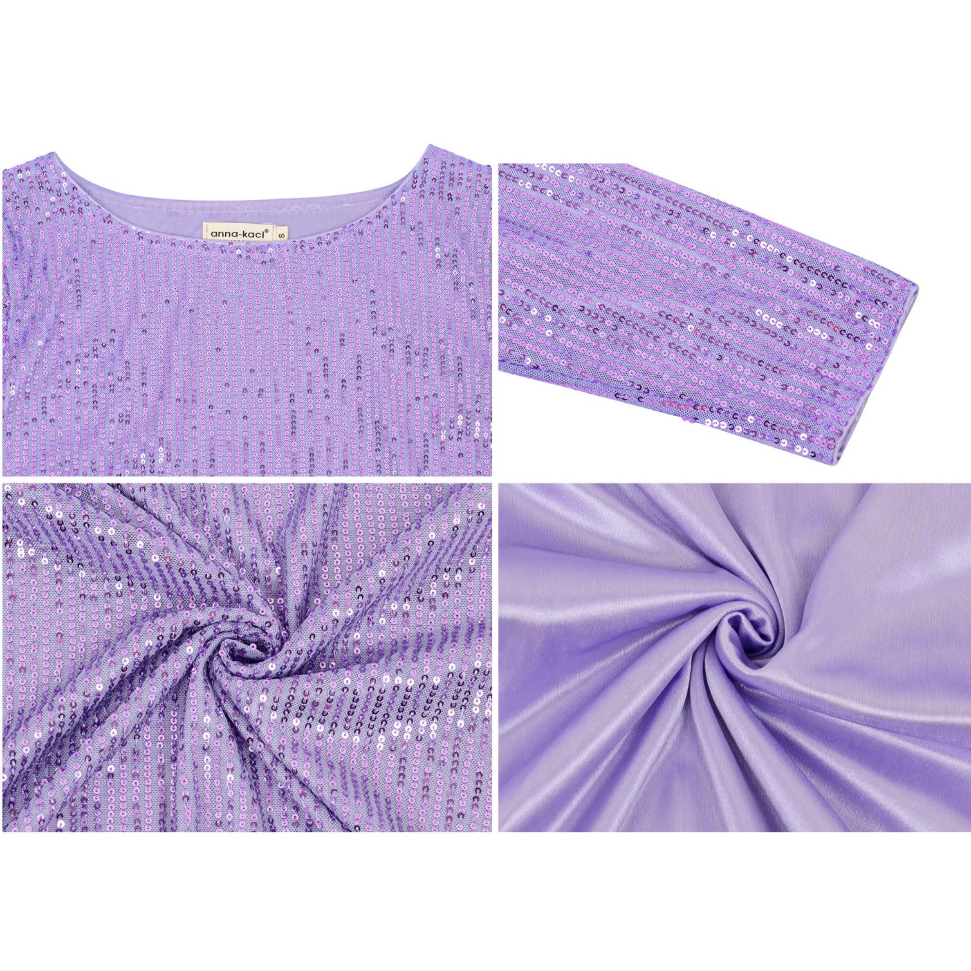 Anna-Kaci Women's Long Sleeve Sequin Top with Crew Neck and Fitted Silhouette