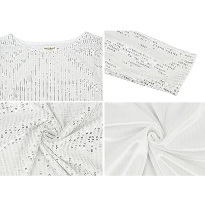 Anna-Kaci Women's Long Sleeve Sequin Top with Crew Neck and Fitted Silhouette