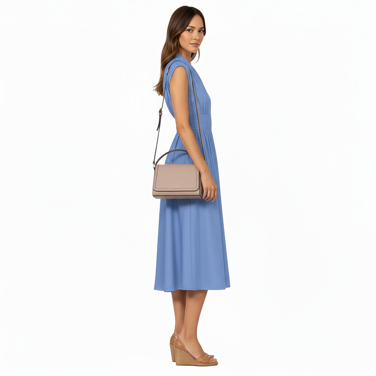 Anna-Kaci Women's Sleeveless Zip-Front Midi Dress with Shirred Waist and Flared Skirt