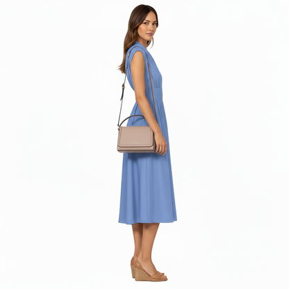 Anna-Kaci Women's Sleeveless Zip-Front Midi Dress with Shirred Waist and Flared Skirt