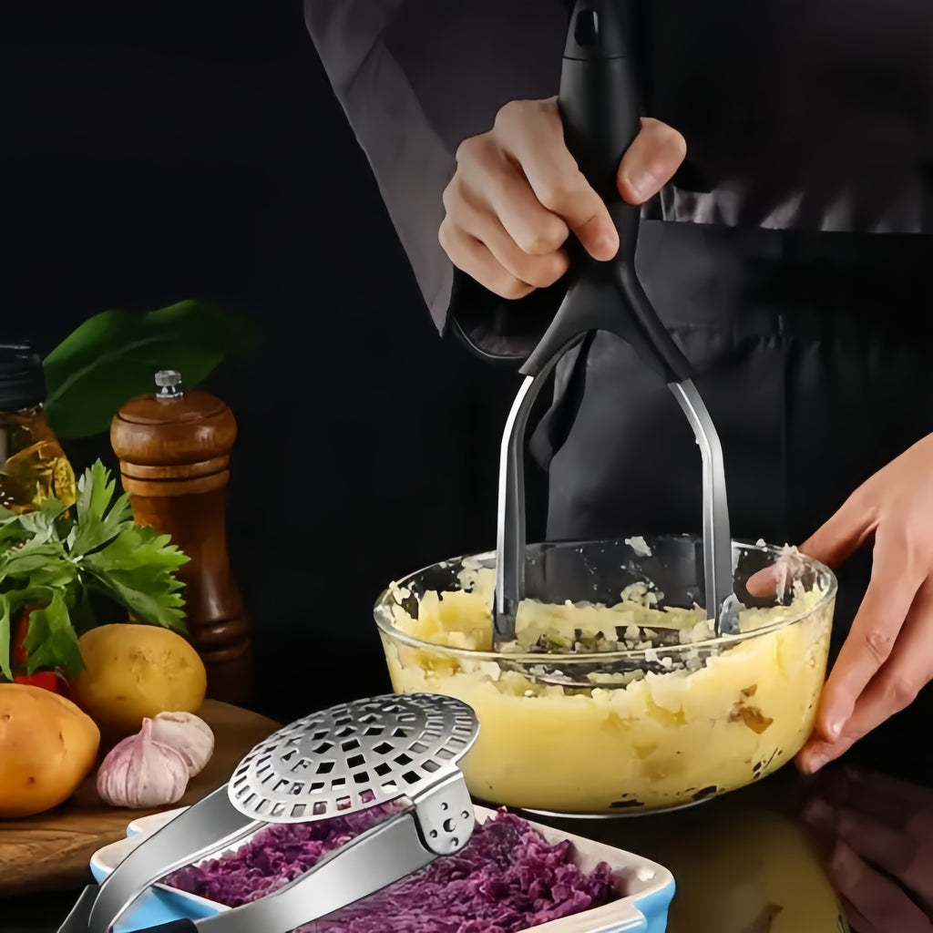 Anna-Kaci Stainless Steel Potato Masher with Ergonomic Handle for Mashed Potatoes and Vegetables
