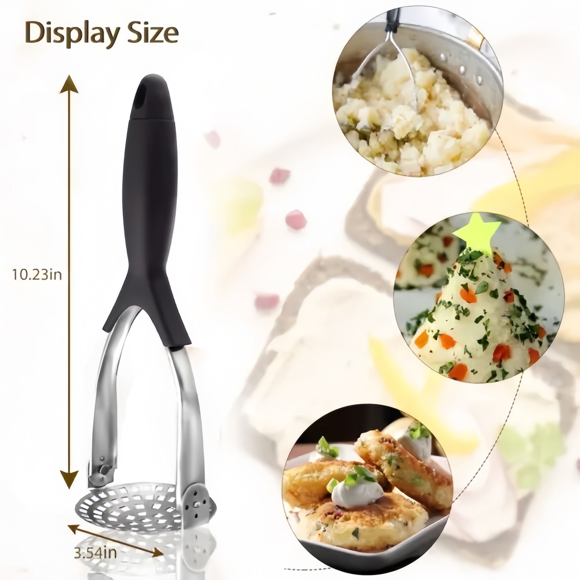 Anna-Kaci Stainless Steel Potato Masher with Ergonomic Handle for Mashed Potatoes and Vegetables