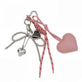 Heart Bag Charm Keychain with Beaded Bow Accent Clip and Faux Leather Heart Pendant