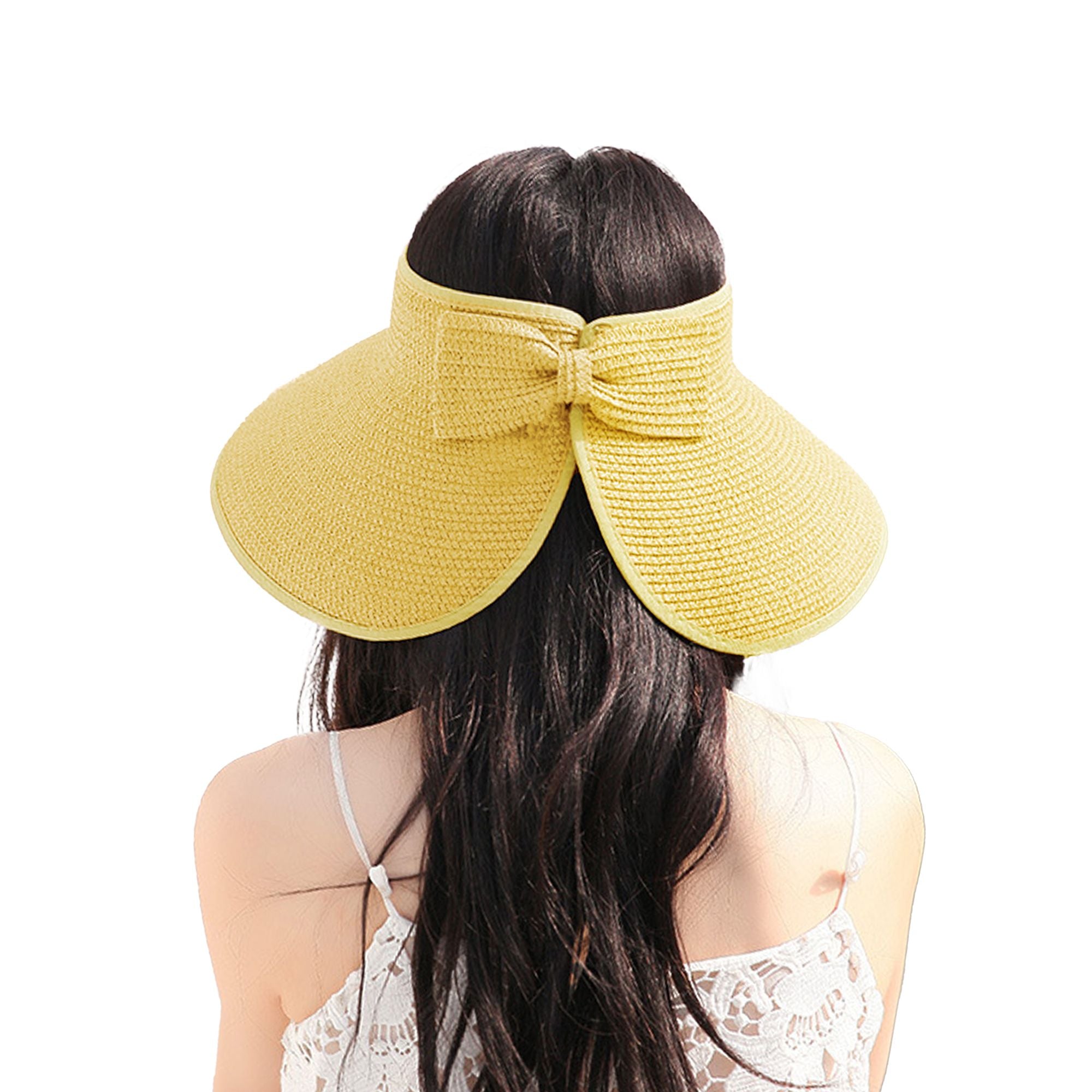 Anna-Kaci Women's Wide Brim Visor Hat with Bow Detail Adjustable Velcro Closure for Beach or Outdoor Protection