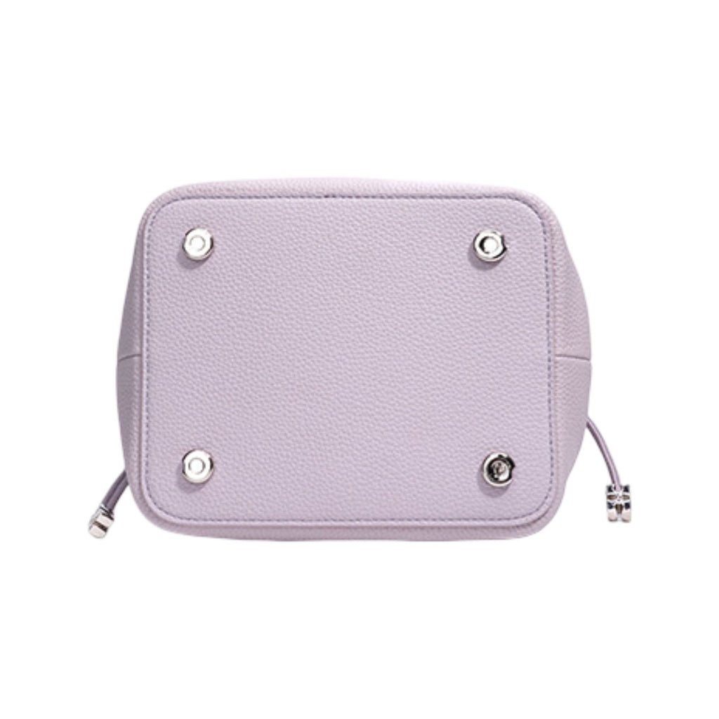Leather Drawstring Bucket Handbag with Braided Top Handle and Adjustable Crossbody Strap