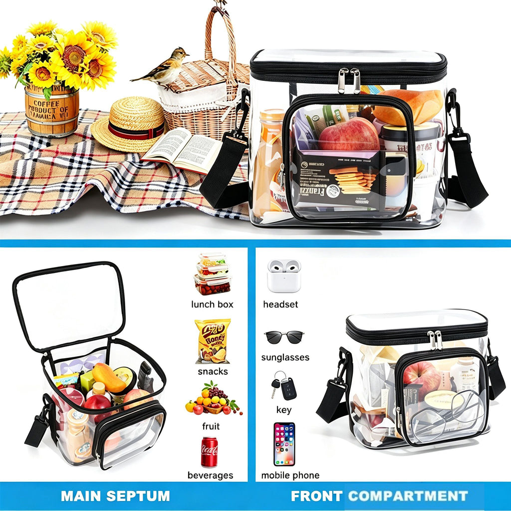 Clear PVC Lunch Tote Bag with Front Zipper Pocket, Top Handle and Removable Shoulder Strap