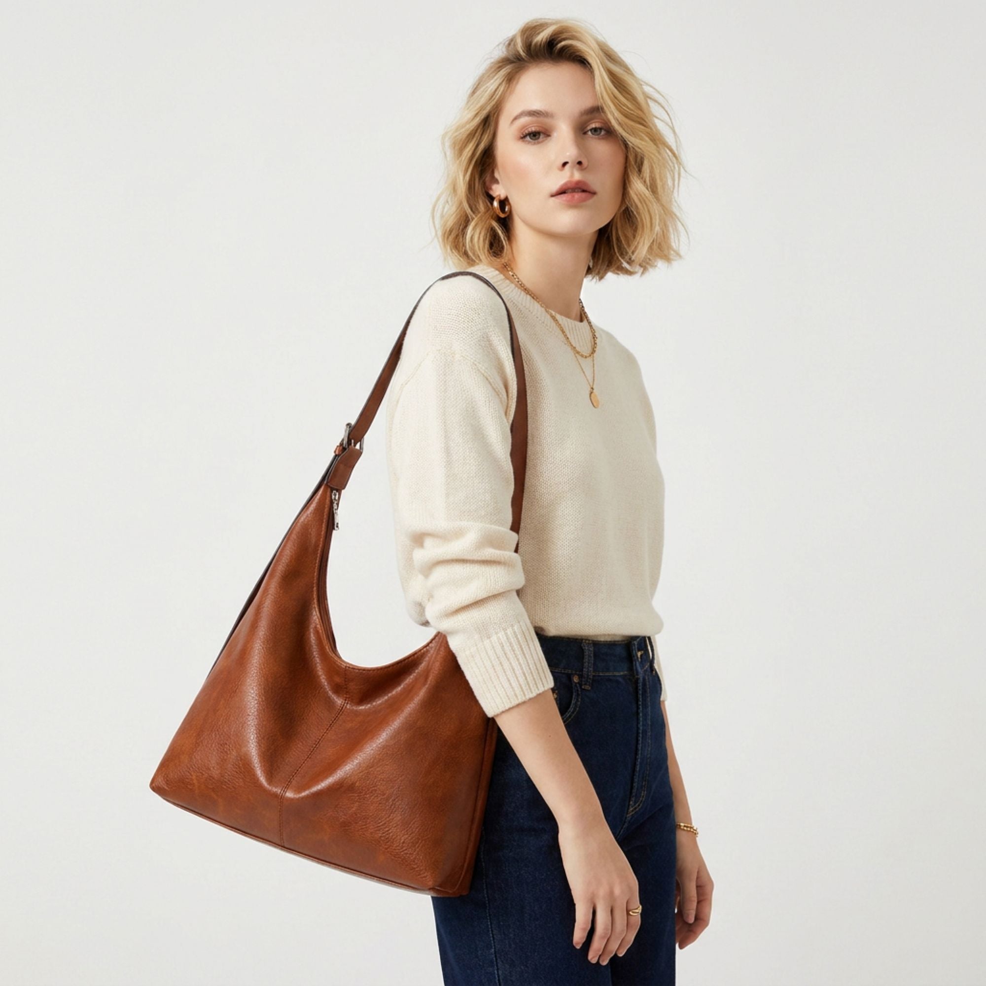 Faux Leather Hobo Shoulder Bag with Adjustable Strap and Roomy Pockets