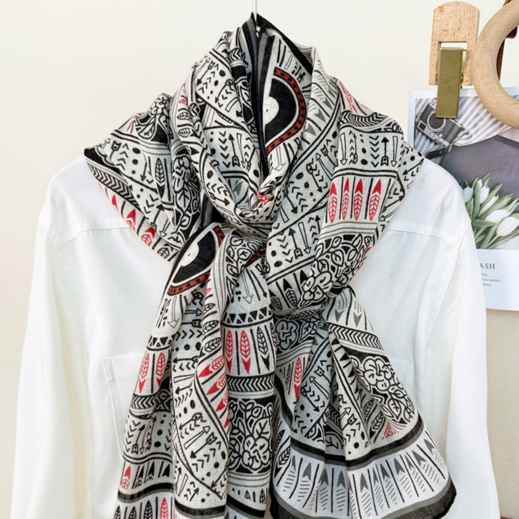 Anna-Kaci Lightweight Printed Scarf with Intricate Circular Pattern and Soft Draping Design for Stylish Everyday Layering 33.5x71in
