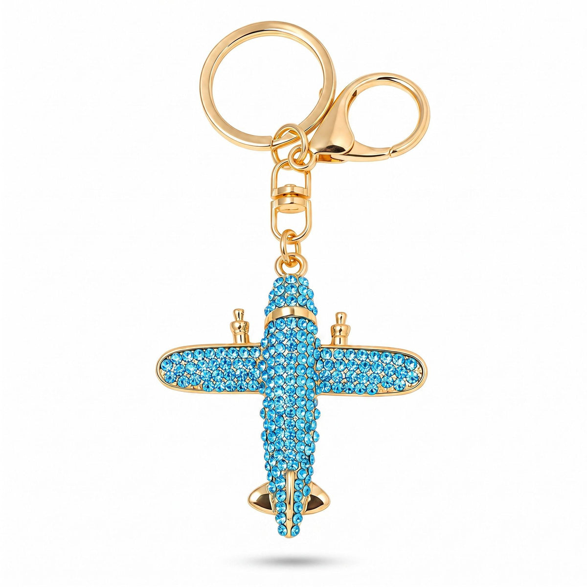 Airplane Rhinestone Keychain Bag Charm with Lobster Clasp and Key Ring