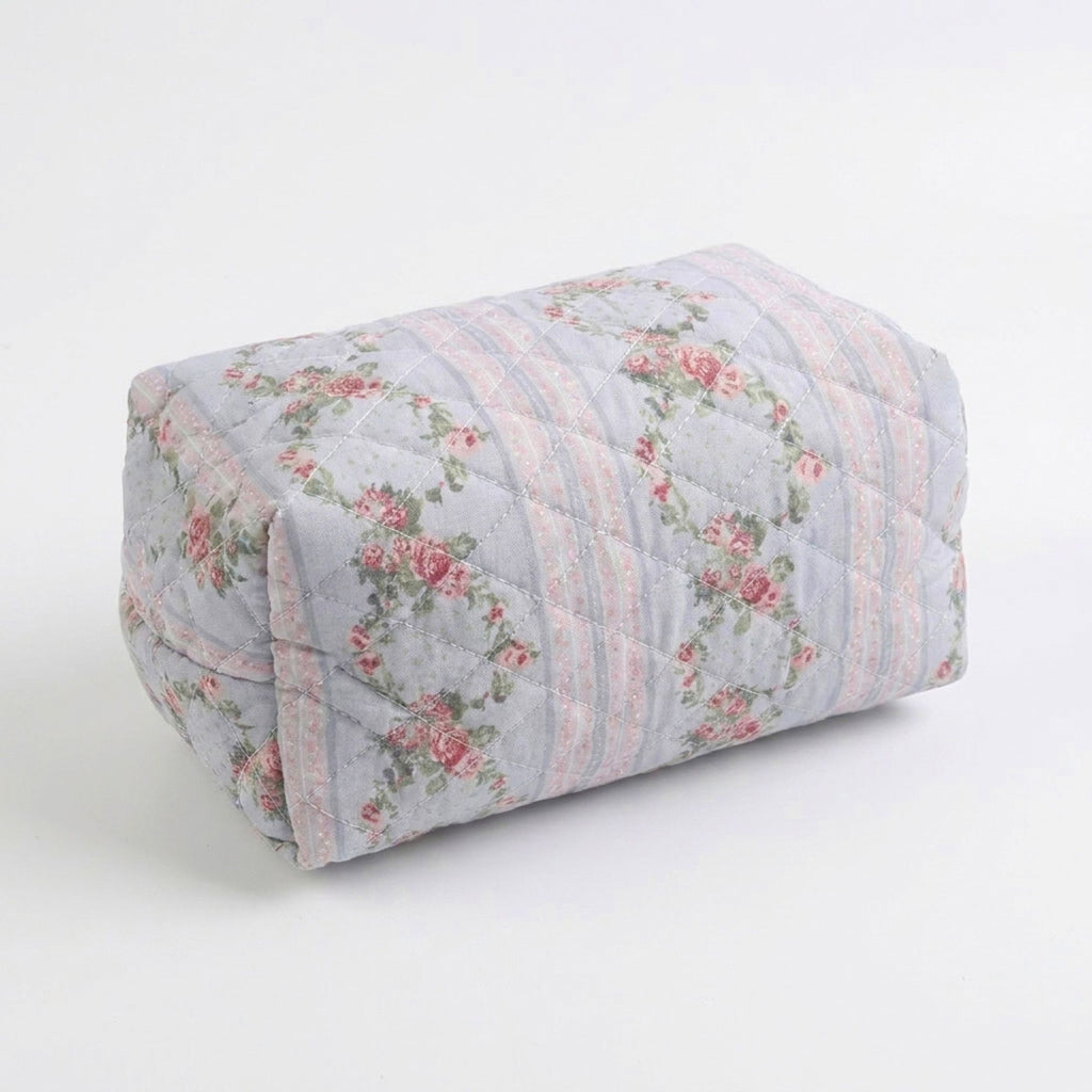 Floral Quilted Makeup Bag Travel Cosmetic Toiletry Pouch with Zipper Closure