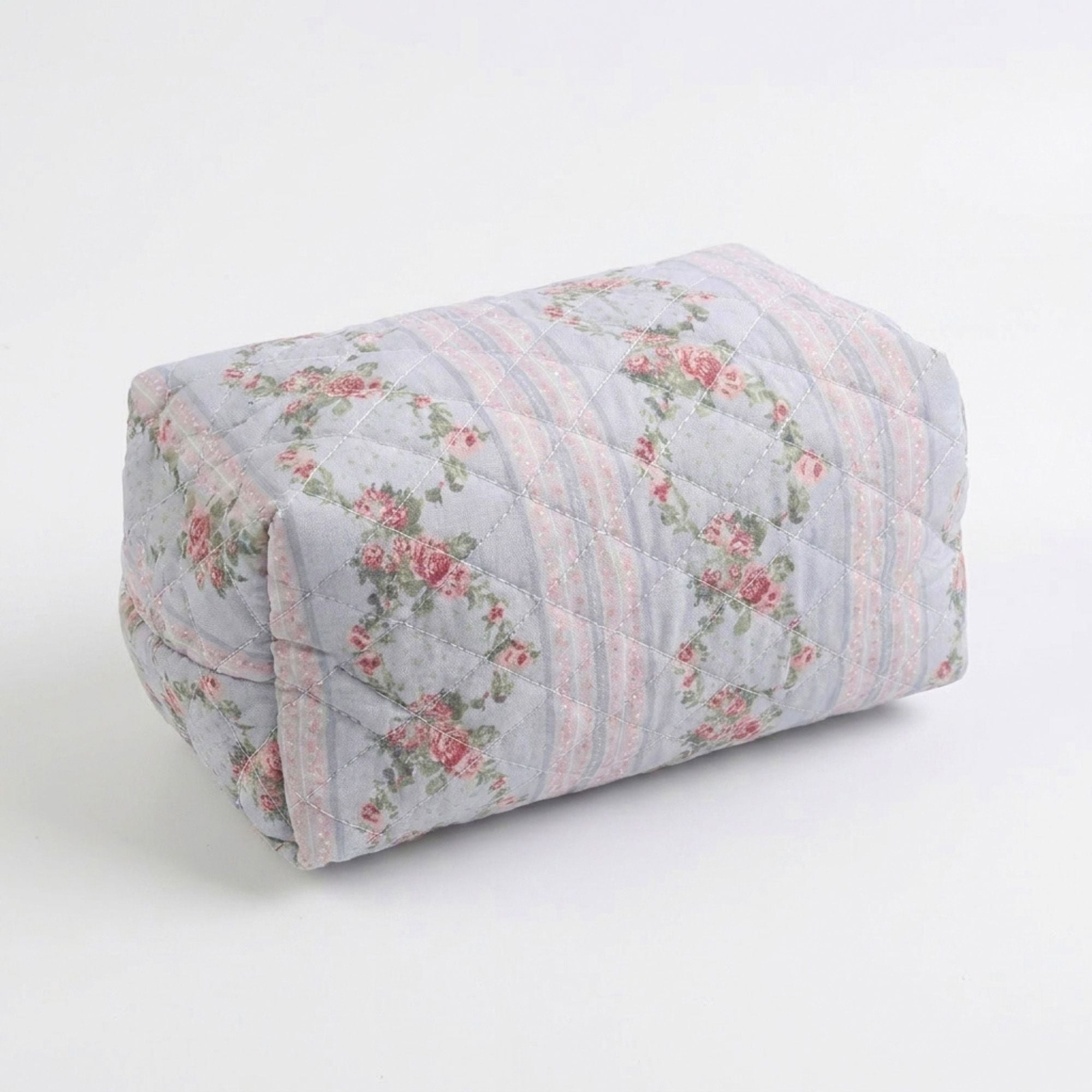 Floral Quilted Makeup Bag Travel Cosmetic Toiletry Pouch with Zipper Closure