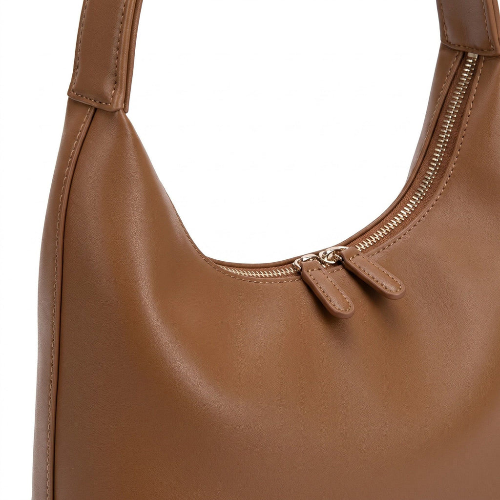 Large Hobo Shoulder Bag with Double Zipper Closure and Long Curved Handle 10.5x11x4.5in