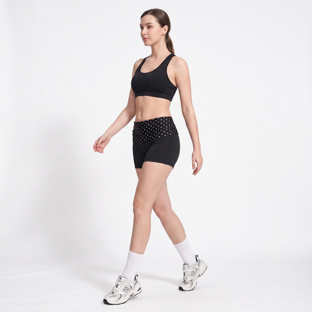 Polka Dot Foldover Waist Fitted Athletic Shorts for Yoga Dance Gym Workouts Running