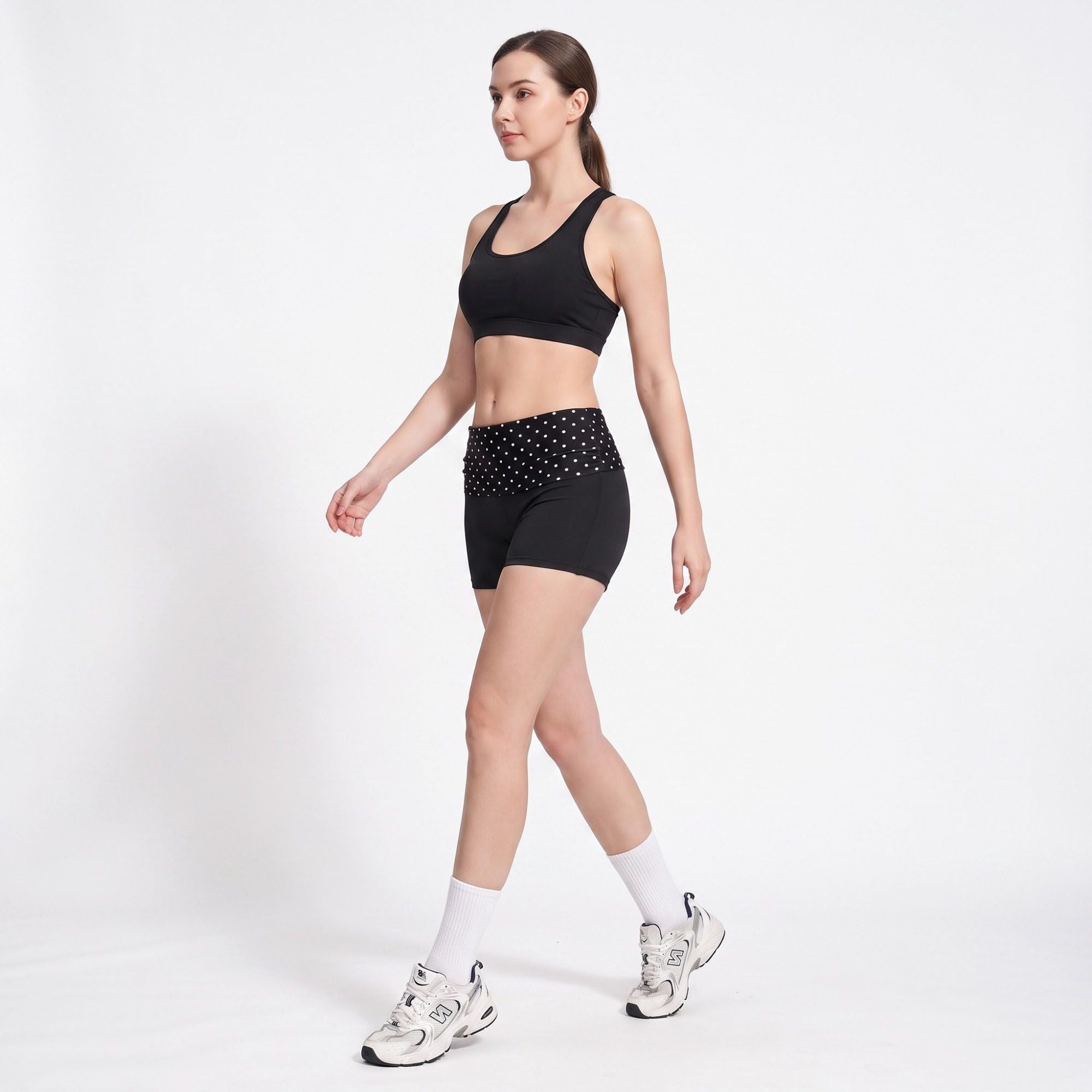 Polka Dot Foldover Waist Fitted Athletic Shorts for Yoga Dance Gym Workouts Running