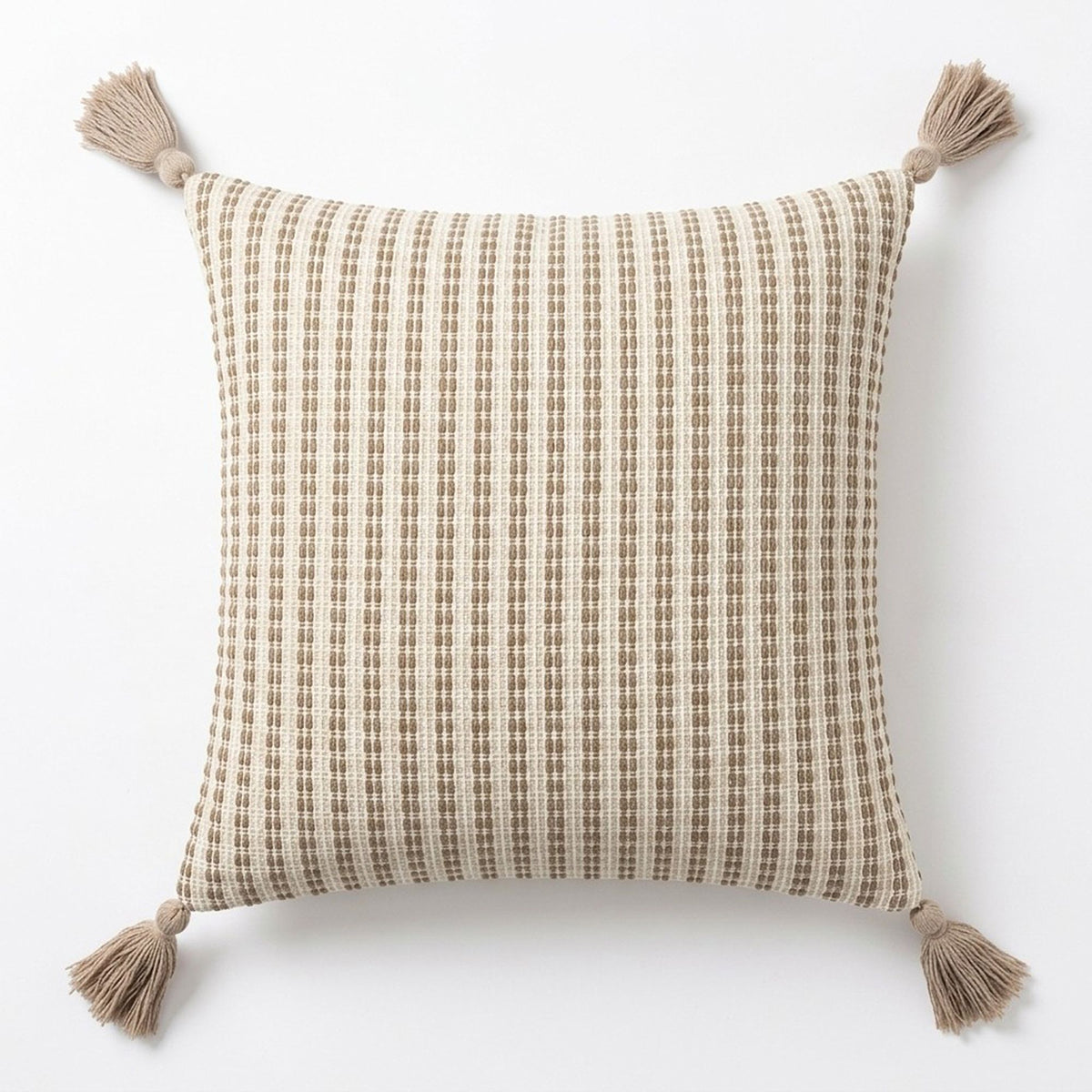Textured Striped Square Decorative Throw Pillow Cover with Corner Tassels