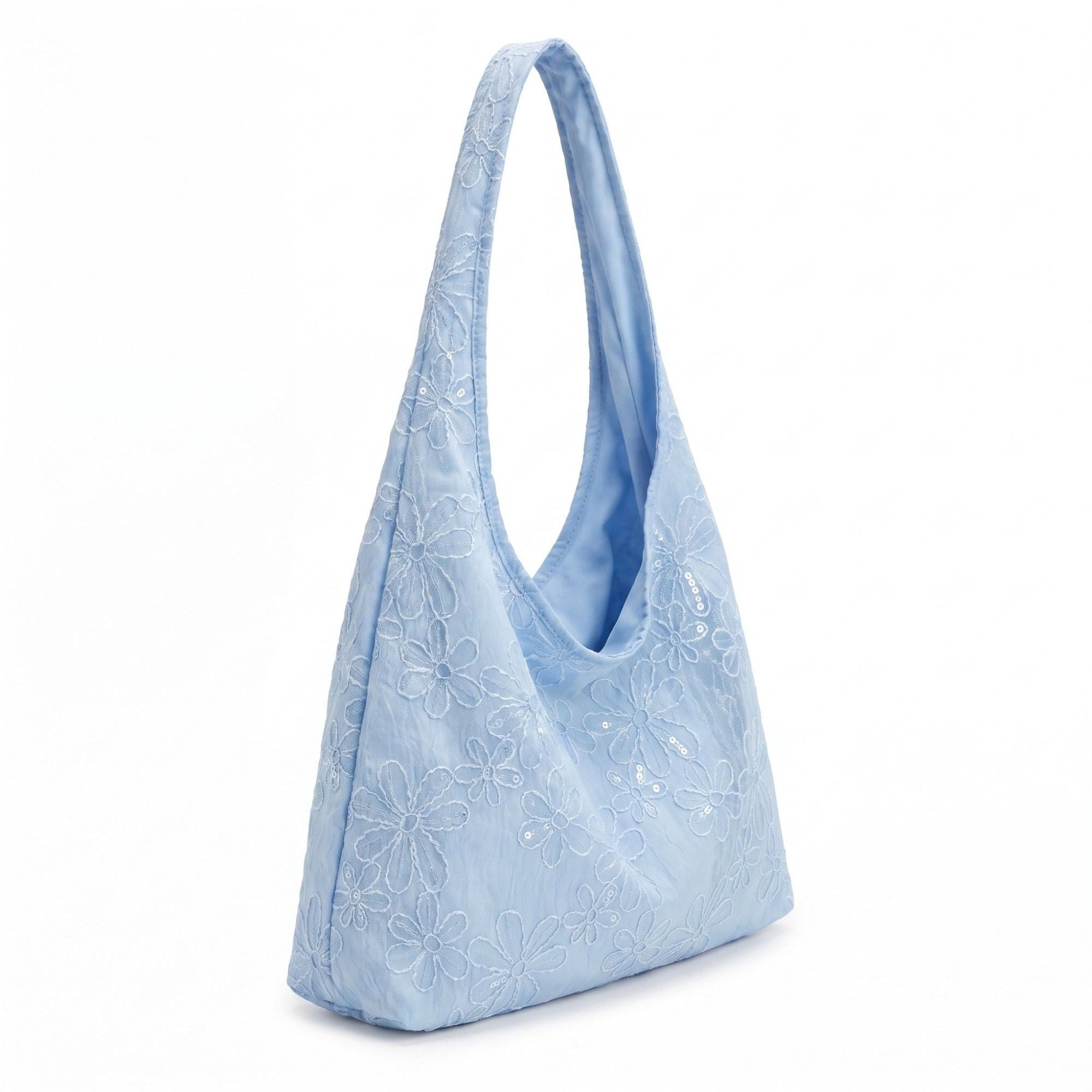 Floral Sequin Lace Slouchy Hobo Bag 15.5x10.5x4.5in
