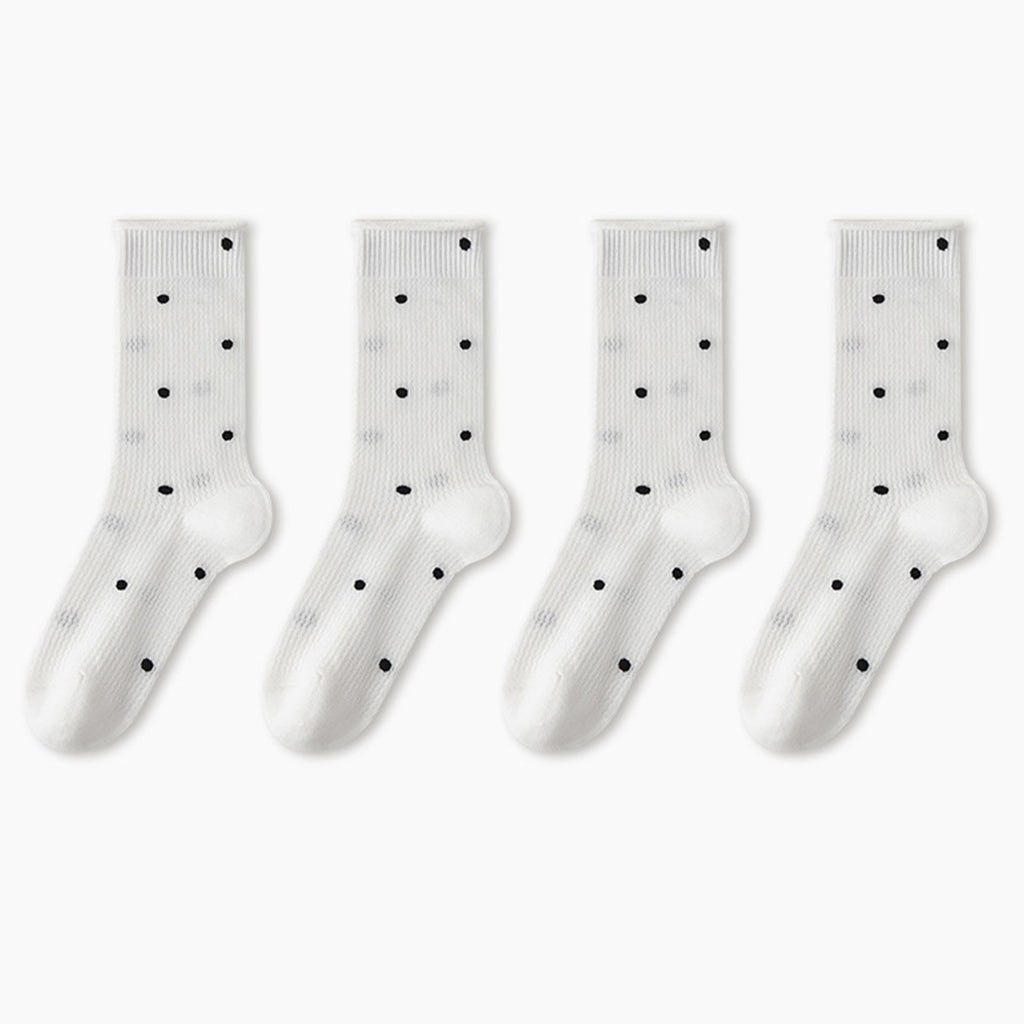 Anna-Kaci 4-Pair Lightweight Mesh Polka Dot Crew Socks with High-Stretch Cuffs