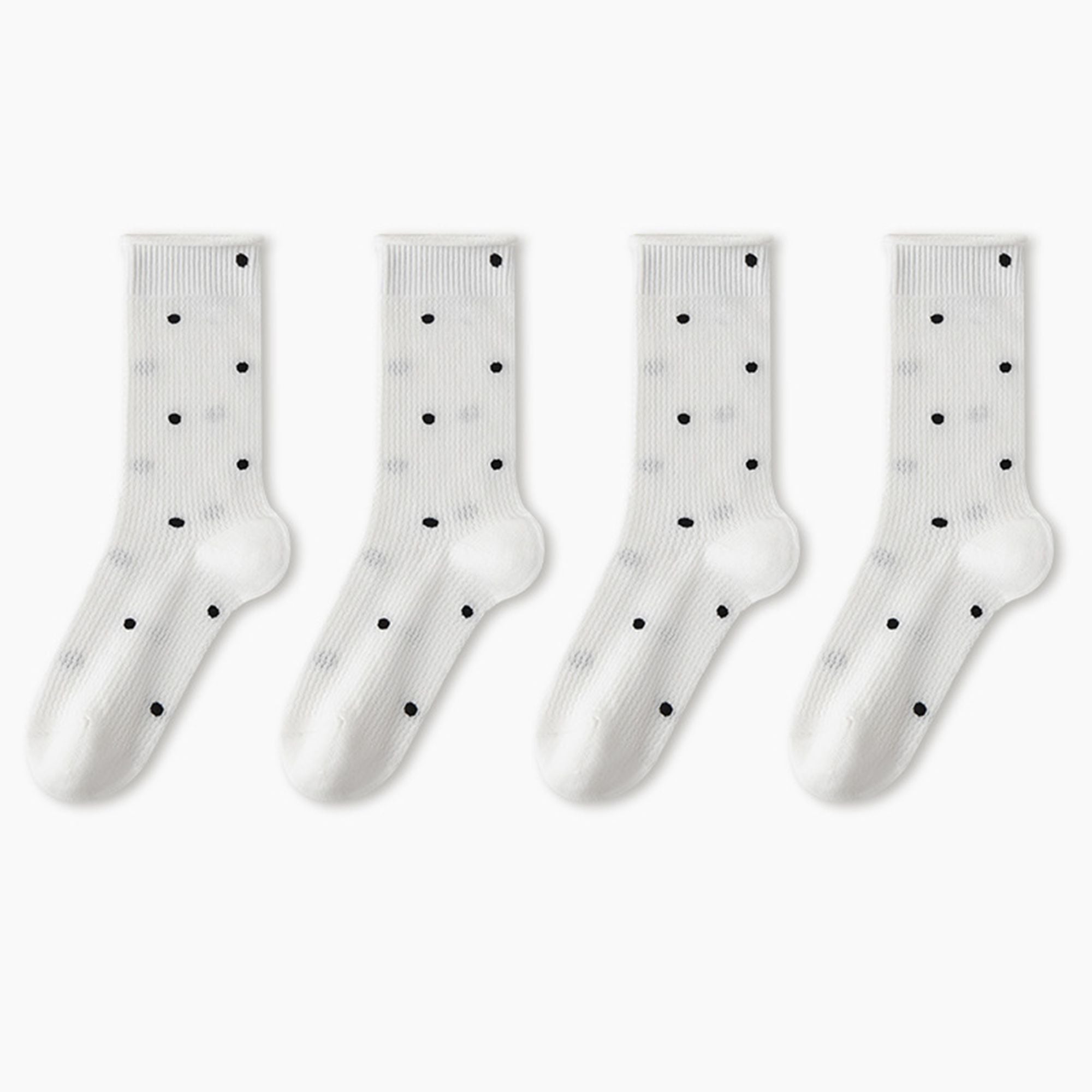 Anna-Kaci 4-Pair Lightweight Mesh Polka Dot Crew Socks with High-Stretch Cuffs