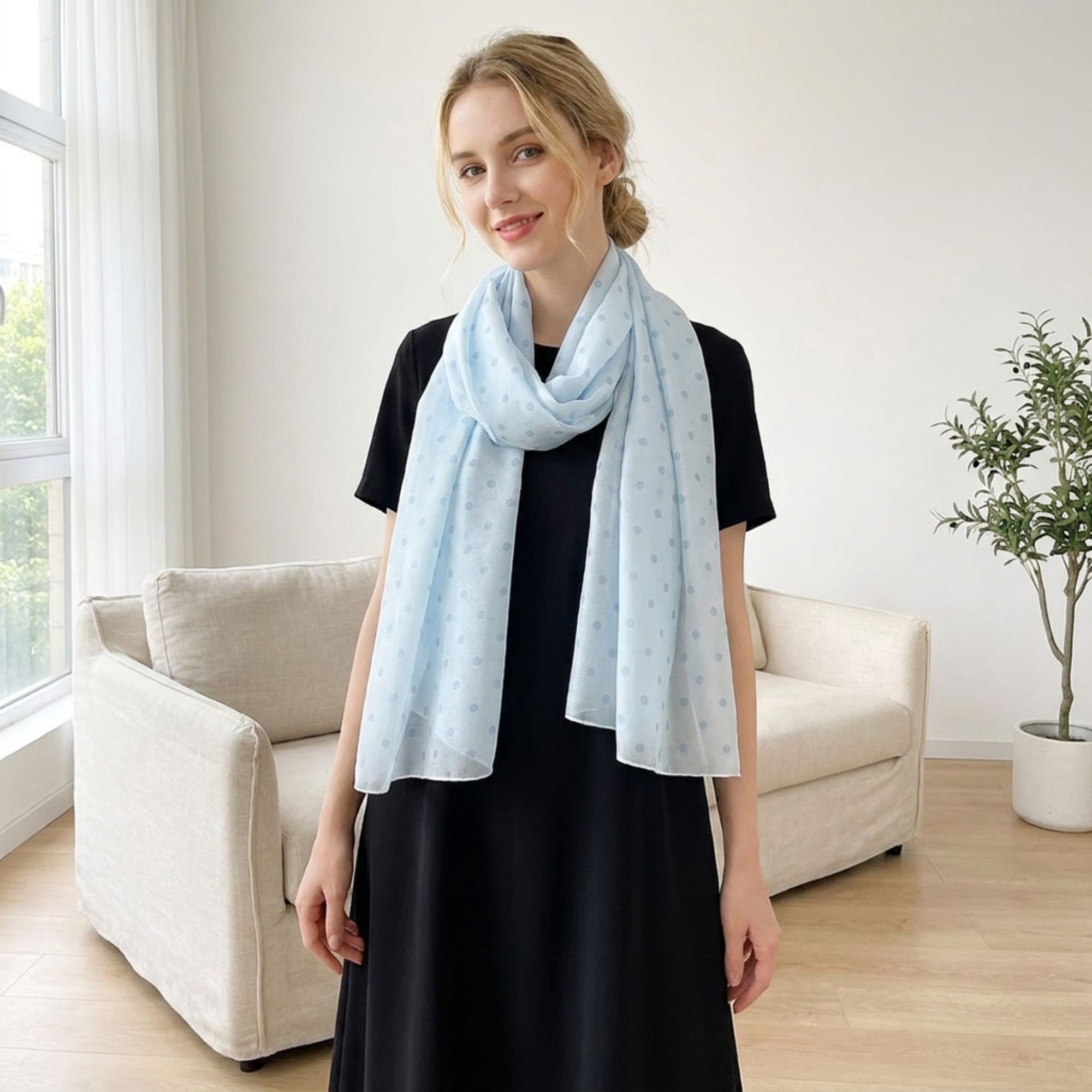 Lightweight Polka Dot Scarf Wrap Shawl for Everyday Outfits 71*27.5 Inches