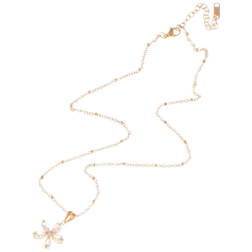 Gold-Tone Flower Pendant Fashion Necklace with Crystal Petal Accents