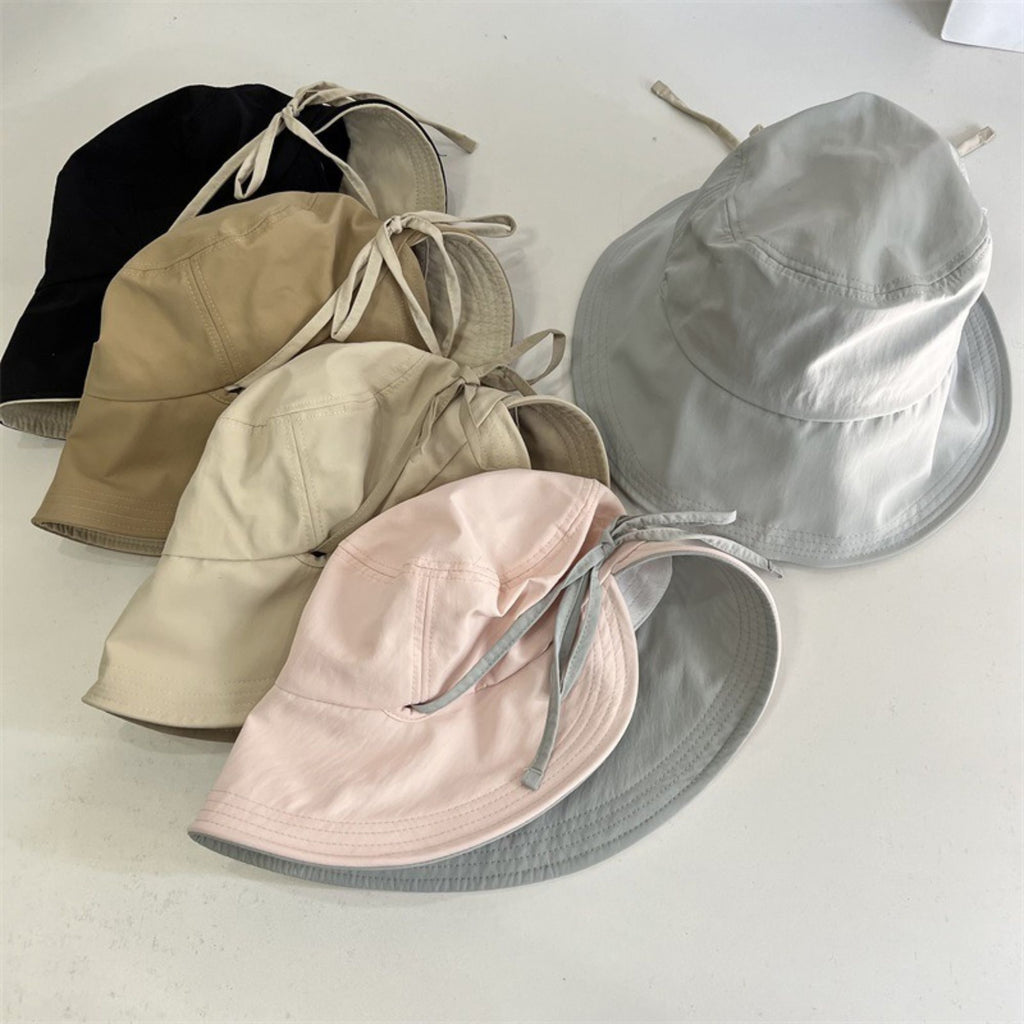 Wide Brim Bucket Sun Hat with Tie Strap