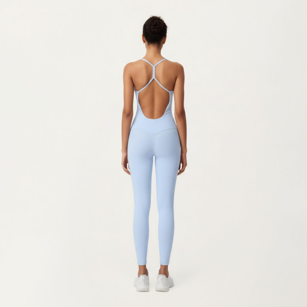 Anna-Kaci Active Women's Scoop Neck Full-Length Activewear Bodysuit with Spaghetti Straps