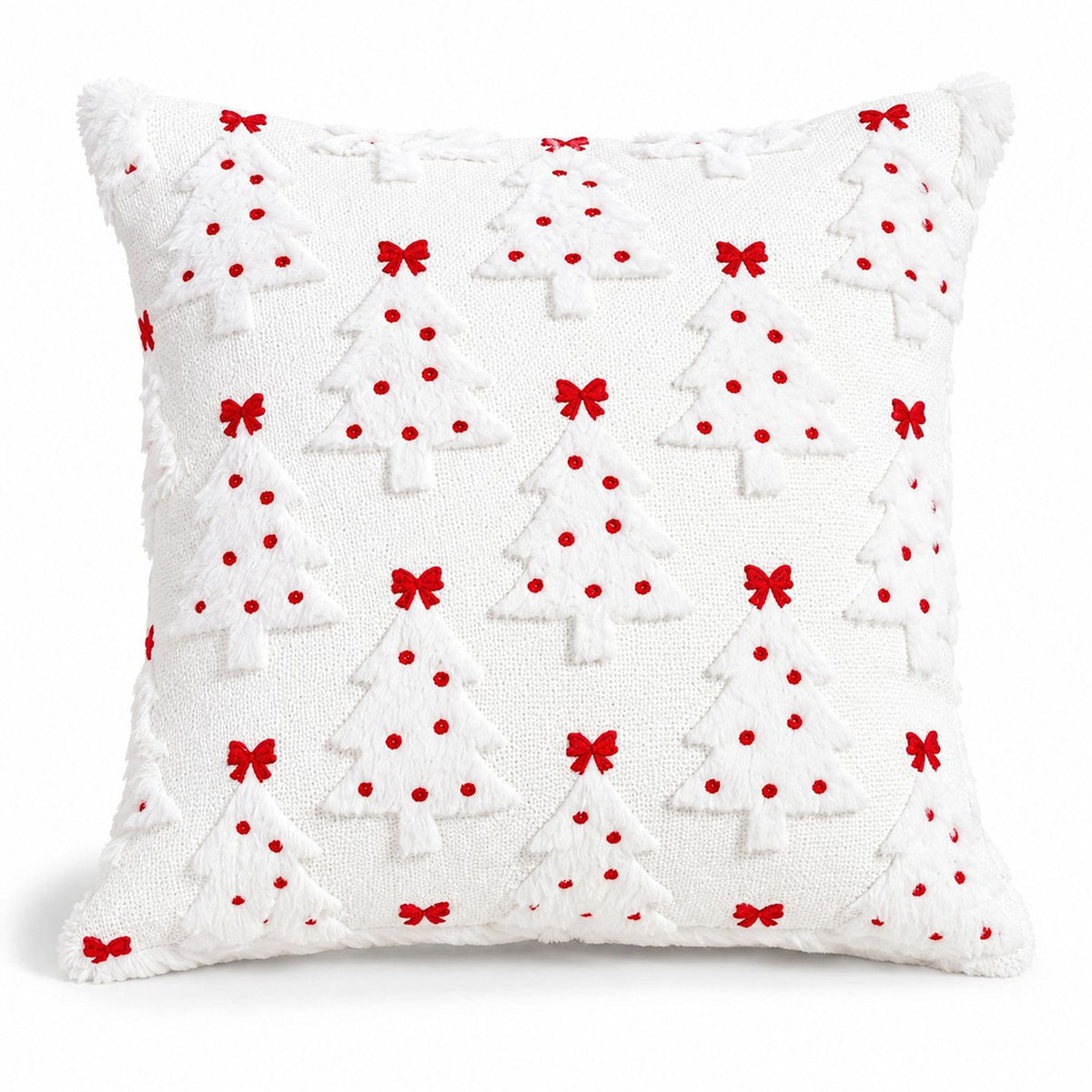 Christmas Tree Bow Tufted Decorative Throw Pillow Cover