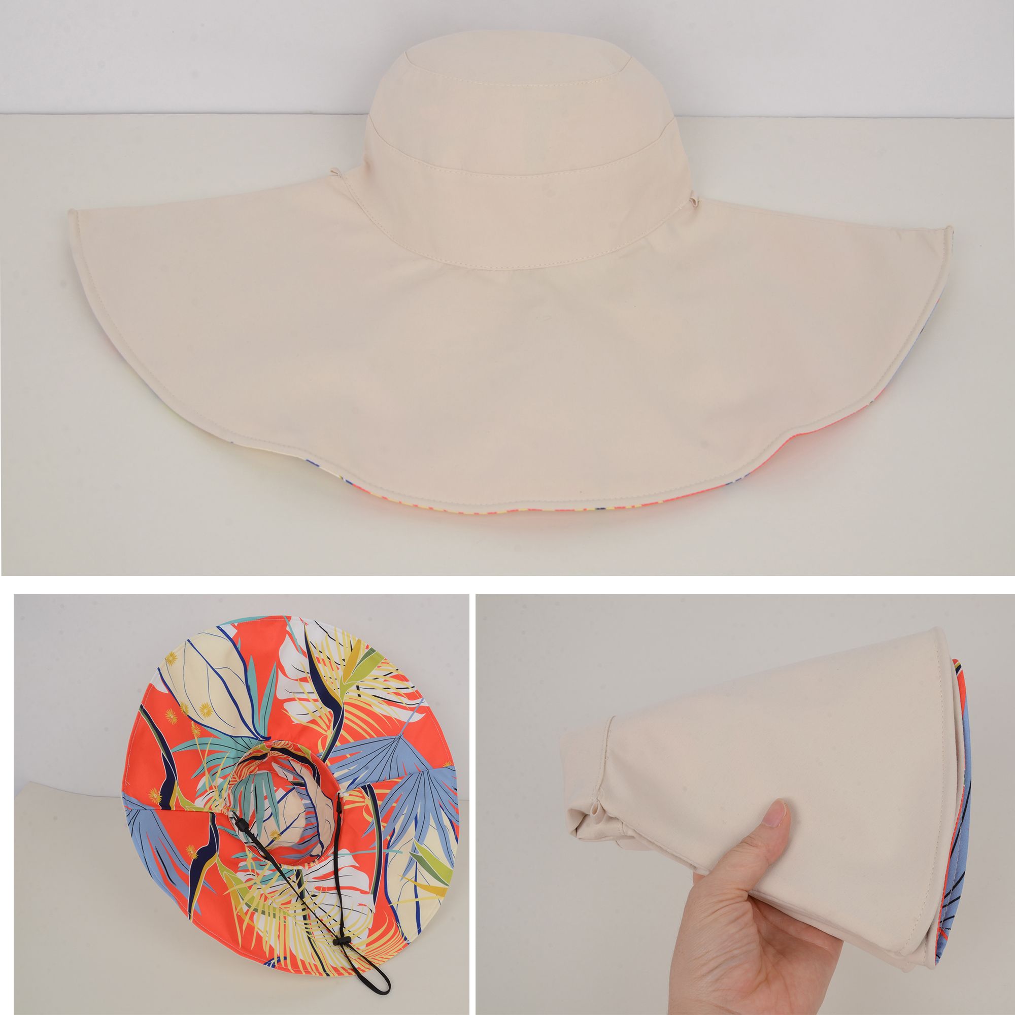 Anna-Kaci Wide Brim Floppy Sun Hat with Colorful Printed Underside UV Protection Lightweight Foldable Design for Outdoor Use