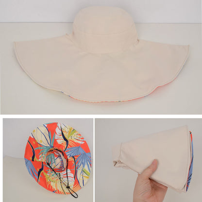 Anna-Kaci Wide Brim Floppy Sun Hat with Colorful Printed Underside UV Protection Lightweight Foldable Design for Outdoor Use