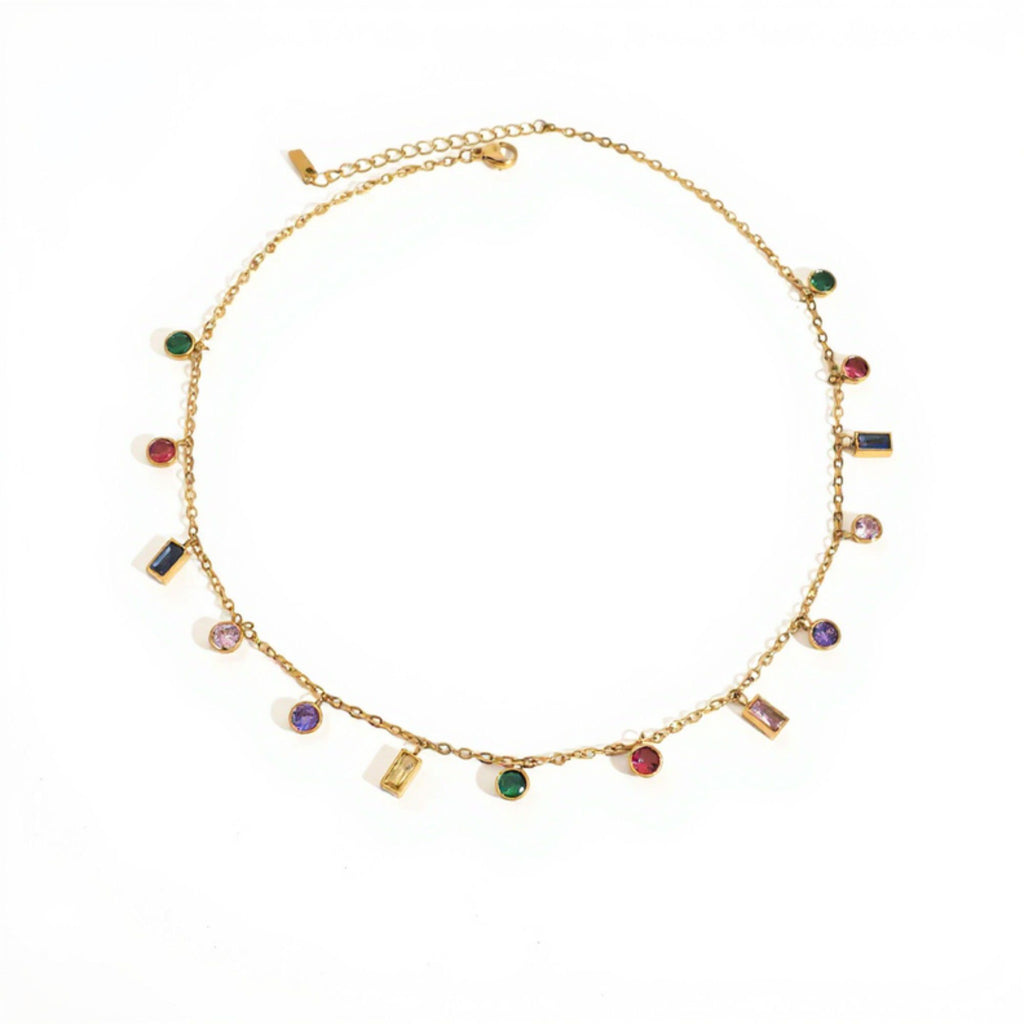 Women's Dainty Gemstone Charm Necklace with Mini Dangling Crystal Accents and Delicate Chain for Elegant Everyday Styling