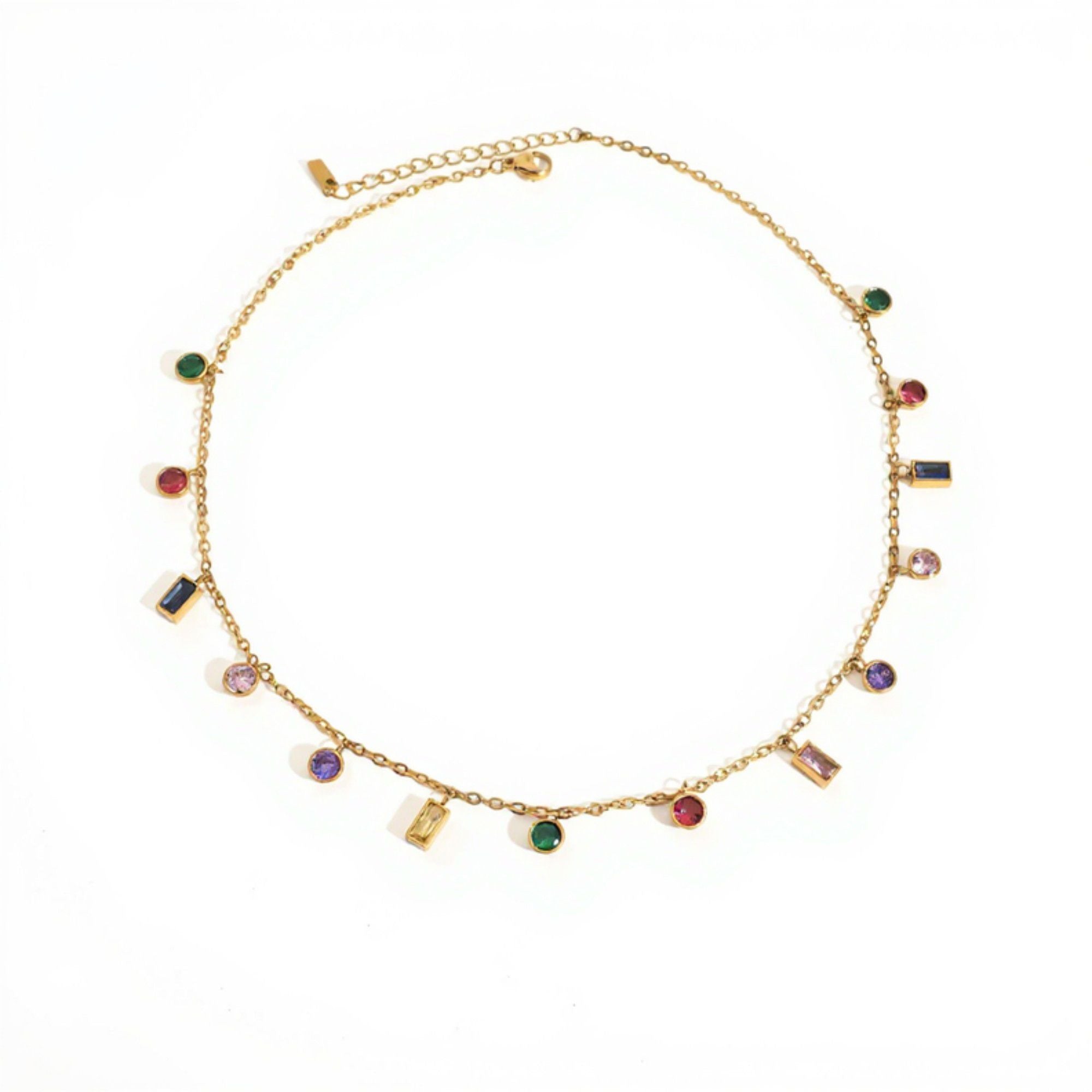 Women's Dainty Gemstone Charm Necklace with Mini Dangling Crystal Accents and Delicate Chain for Elegant Everyday Styling