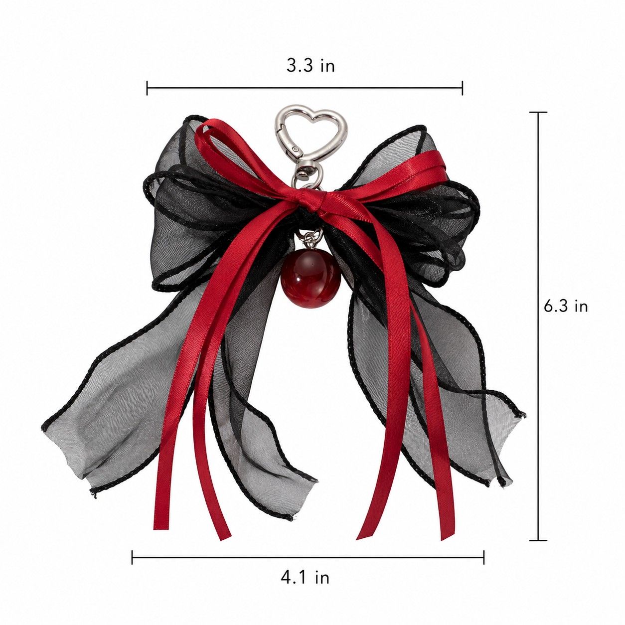 Lace Bow Bag Charm Keychain with Cherry Accent and Metal Ring Clasp